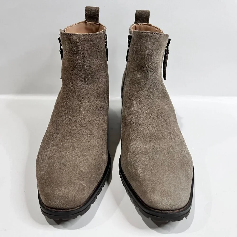Classic Stylish Staple Women Brown Sanction Waterproof Suede Zip Ankle Boots